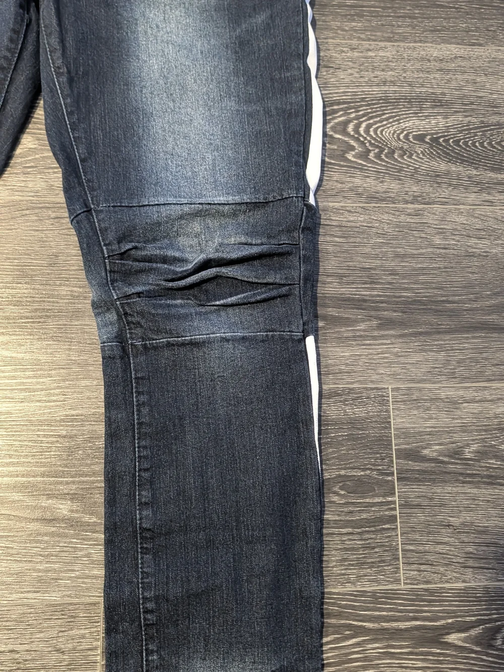 Men's Dark Blue Slim Straight Jeans with White Side Stripes